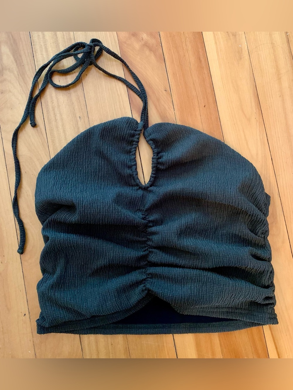 Grey Ruched Halter Crop Top